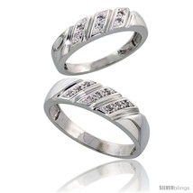 Size 7 - Sterling Silver Diamond 2 Piece Wedding Ring Set His 6mm &amp; Hers 5mm  - $150.88