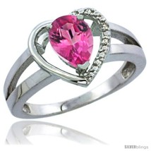 Size 8 - 14k White Gold Ladies Natural Pink Topaz Ring Heart-shape 5 mm Stone  - £367.34 GBP