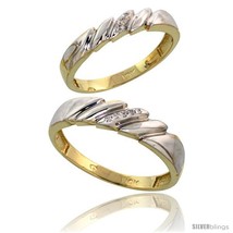 Size 7 - 10k Yellow Gold Diamond Wedding Rings 2-Piece set for him 5 mm &amp; Her 4  - £341.07 GBP