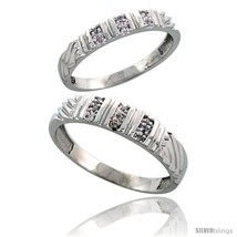Size 7.5 - Sterling Silver Diamond 2 Piece Wedding Ring Set His 5mm &amp; Hers  - £94.88 GBP