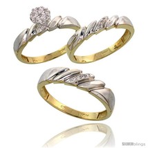 Size 5.5 - 10k Yellow Gold Diamond Trio Engagement Wedding Ring 3-piece Set for  - £510.35 GBP