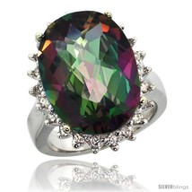 Size 5 - 10k White Gold Diamond Halo Mystic Topaz Ring 10 ct Large Oval Stone  - £1,253.96 GBP