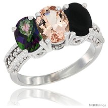 Size 5 - 10K White Gold Natural Mystic Topaz, Morganite &amp; Black Onyx Ring  - £452.38 GBP