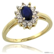 Size 9 - 14k Yellow Gold Blue Sapphire Diamond Halo Ring Oval Shape 1.2 Carat  - £617.26 GBP