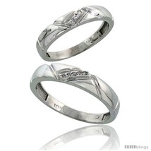 Size 8.5 - 10k White Gold Diamond 2 Piece Wedding Ring Set His 4.5mm &amp; Hers  - £353.08 GBP