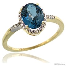 Size 5 - 10k Yellow Gold Diamond London Blue Topaz Ring 1.17 ct Oval Stone 8x6  - £240.37 GBP