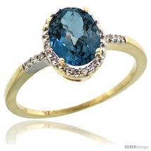 Size 9 - 10k Yellow Gold Diamond London Blue Topaz Ring 1.17 ct Oval Stone 8x6  - £240.93 GBP