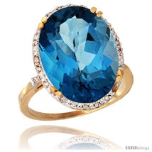 Size 9 - 10k Yellow Gold Diamond Halo Large London Blue Topaz Ring 10.3 ct Oval  - $887.58