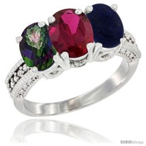 An item in the Jewelry & Watches category: Size 9 - 10K White Gold Natural Mystic Topaz, Ruby & Lapis Ring 3-Stone Oval 