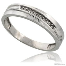 Size 8.5 - Sterling Silver Men&#39;s Diamond Wedding Band Rhodium finish, 3/16 in  - £57.13 GBP