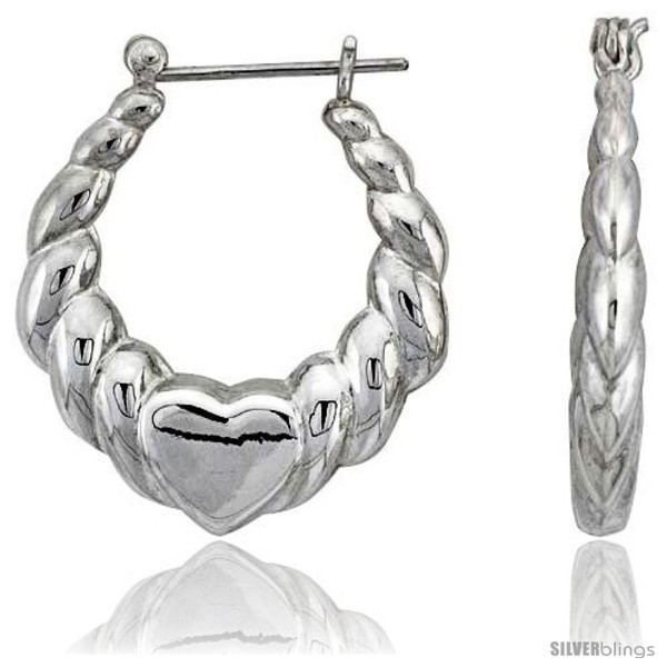 Primary image for Sterling Silver High Polished Heart Hoop Earrings, 1 3/16in  
