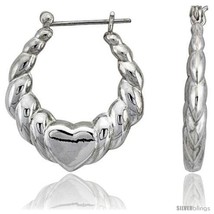Sterling Silver High Polished Heart Hoop Earrings, 1 3/16in   - $50.31