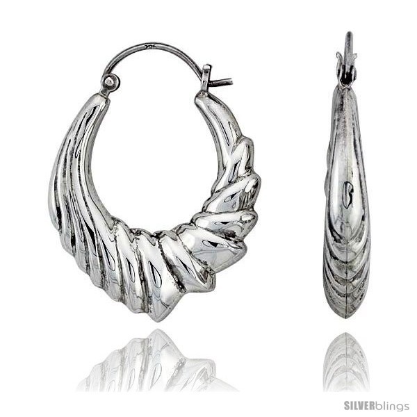 Primary image for Sterling Silver High Polished Hoop Earrings, 1 3/16in  