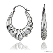 Sterling Silver High Polished Hoop Earrings, 1 3/16in   - £51.03 GBP
