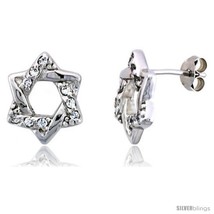 Sterling Silver Jeweled Star-of-David Post Earrings, w/ Cubic Zirconia s... - £40.24 GBP
