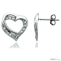 Sterling Silver Jeweled Heart Post Earrings, w/ Cubic Zirconia stones, 9... - £28.30 GBP