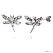Sterling Silver Jeweled Dragonfly Post Earrings, w/ Cubic Zirconia stones, 3/4in - $54.92