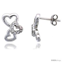 Sterling Silver Jeweled Hearts Post Earrings, w/ Cubic Zirconia stones, ... - £30.27 GBP