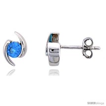 Sterling Silver Stud Earrings w/ Brilliant Cut Blue Topaz-colored CZ Stones,  - $31.40
