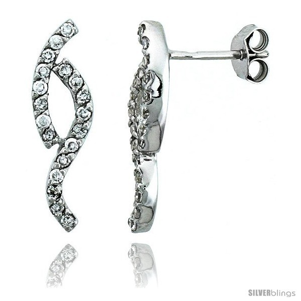 Sterling Silver Jeweled Twisted Post Earrings, w/ Cubic Zirconia stones, 13/16  - £24.02 GBP