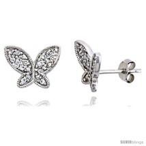 Sterling Silver Jeweled Butterfly Post Earrings w/ Cubic Zirconia stones... - $32.68
