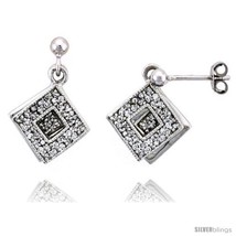 Sterling Silver Jeweled Diamond-shaped Post Earrings, w/ Cubic Zirconia ... - £58.75 GBP