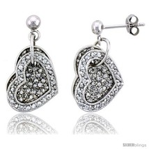 Sterling Silver Jeweled Heart Post Earrings, w/ Cubic Zirconia stones, 11/16in   - £84.87 GBP
