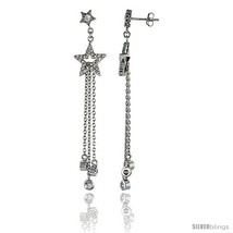 Sterling Silver Jeweled Star Post Earrings, w/ Cubic Zirconia stones, 2 ... - £70.16 GBP