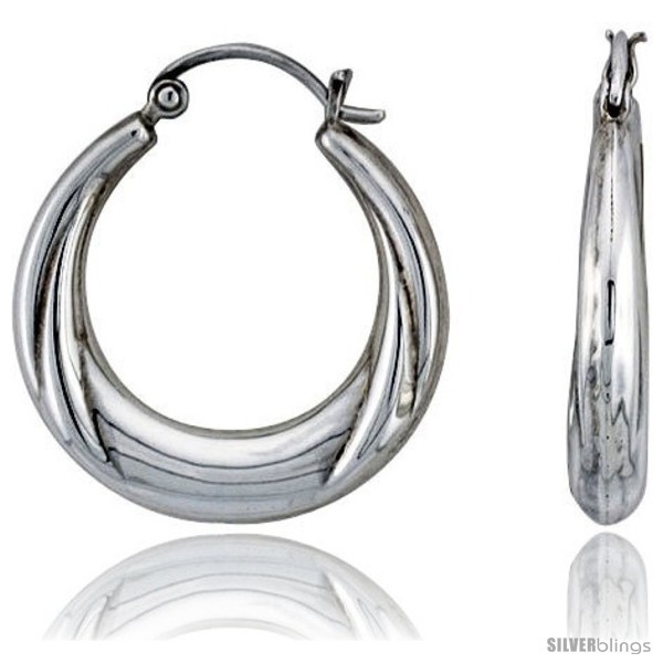 Primary image for Sterling Silver High Polished Hoop Earrings, 1 1/8in  Long -Style 
