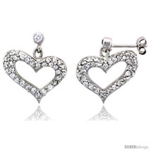 Sterling Silver Jeweled Heart Post Earrings, w/ Cubic Zirconia stones, 7/8in  (2 - £55.34 GBP