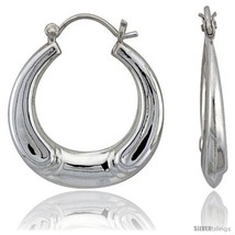 Sterling Silver High Polished Hoop Earrings, 1 1/8in  Long -Style  - $37.73