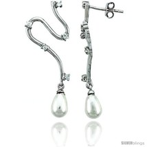 Sterling Silver Jeweled Cubic Zirconia Spiral Post Earrings w/ Faux Pearl Drop,  - £37.92 GBP