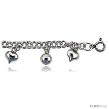 Sterling Silver Rolo Anklet w/ Hearts and Chime  - £70.91 GBP