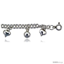 Sterling silver rolo anklet w hearts and chime balls thumb200