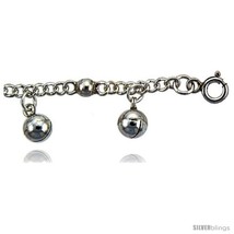 Sterling Silver Curb Link Anklet w/ Beads &amp; Chime  - £54.00 GBP