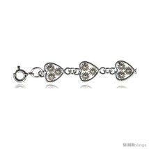 Sterling Silver Anklet w/ Cut Out Hearts and  - £47.29 GBP