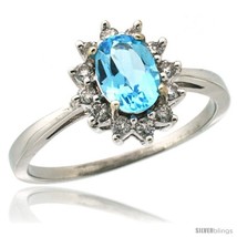 Size 10 - 10k White Gold Diamond Halo Swiss Blue Topaz Ring 0.85 ct Oval Stone  - £558.26 GBP
