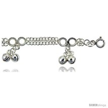 Sterling Silver Double Strand Curb Link Anklet w/ Clustered Chime  - £62.17 GBP