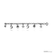 Sterling Silver Anklet w/ Sun, Moon &amp; Star  - £58.35 GBP