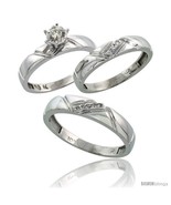 Size 6 - 10k White Gold Diamond Trio Wedding Ring Set His 4.5mm &amp; Hers  - £573.22 GBP