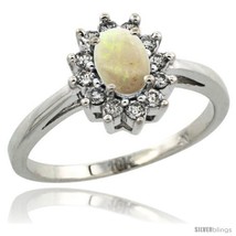 Size 6 - 10k White Gold Opal Diamond Halo Ring Oval Shape 1.2 Carat 6X4 mm, 1/2  - £503.25 GBP