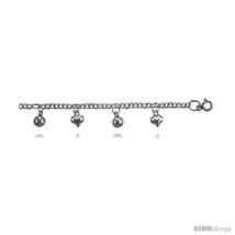 Sterling Silver Charm Anklet w/ Dangling Hearts and Chime  - £68.95 GBP