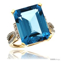 Size 8 - 10k Yellow Gold Diamond London Blue Topaz Ring 12 ct Emerald Shape  - $947.74