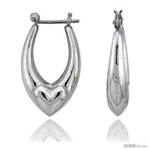 Sterling Silver High Polished Heart Hoop Earrings, 1 3/8in   - £40.55 GBP