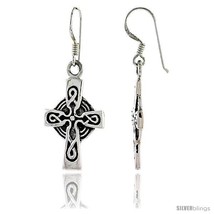 Sterling Silver Celtic High Cross Dangle Earrings with Knot Patern, 1 1/2 in  - £26.23 GBP