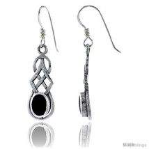 Sterling Silver Celtic Knot Dangle Earrings, w/ Oval Cut Black Onyx Stone, 1  - £25.18 GBP