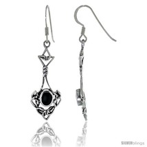 Sterling Silver Celtic Knot Dangle Earrings, w/ Oval shape Black Onyx Stone, 1  - £18.76 GBP