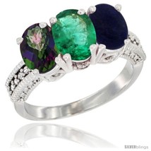 Size 7.5 - 10K White Gold Natural Mystic Topaz, Emerald &amp; Lapis Ring 3-Stone  - $583.60