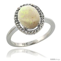 Size 7 - 14k White Gold Diamond Halo Opal Ring 2.4 carat Oval shape 10X8 mm,  - £494.08 GBP
