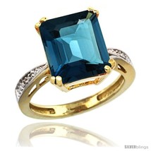 Size 6 - 10k Yellow Gold Diamond London Blue Topaz Ring 5.83 ct Emerald Shape  - £642.33 GBP